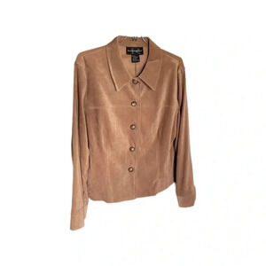 Faux Suede Lightweight Tan Button Up Jacket Women’s 14